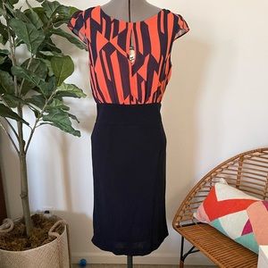 Mng by Mango coral and navy blue dress